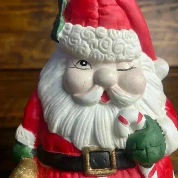 Vintage Ceramic Wind-Up Musical Santa Claus Rotates Winking Santa - Picture 7 of 9
